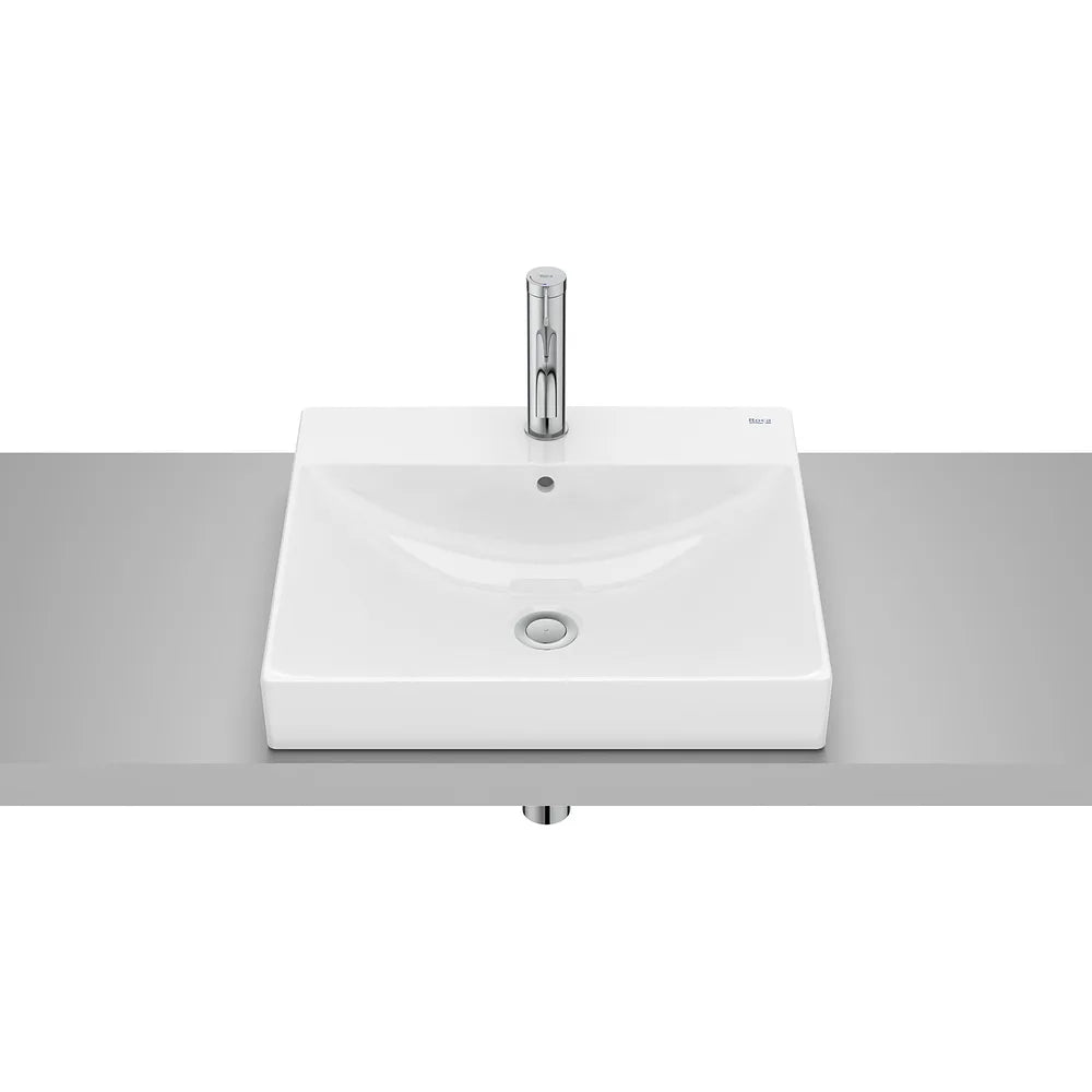 Lavabo de encimera cuadrado Fineceramic 50x45x8 cm blanco brillo Roca - Vista 2