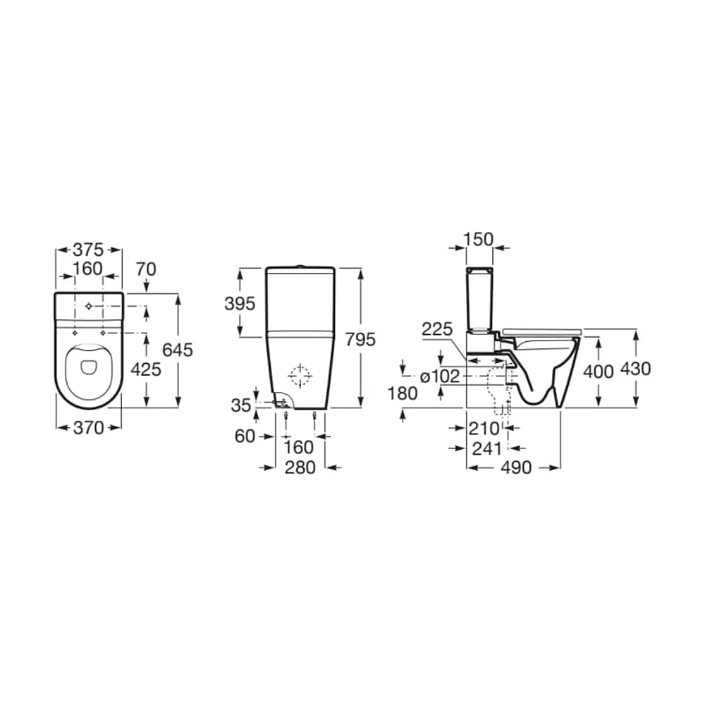 Taza Rimless Adosada a Pared con Salida Dual para Inodoro de Tanque Bajo 37 Kg Inspira Roca - Vista 3