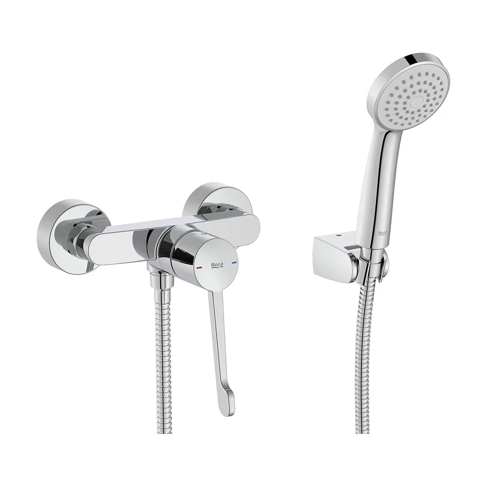 Grifería exterior para ducha monomando con ducha de mano flexible 170 cm y maneta accesible Roca - Vista 2