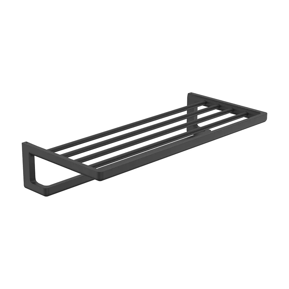 Portatoallas con toallero mural metal negro mate 60x27x12 cm Roca - Vista 2