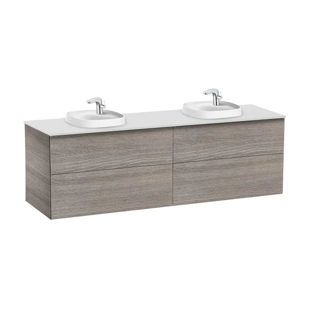 Mueble base suspendido con cuatro cajones para dos lavabos de encimera 160x50x52 cm Roca - Vista 1