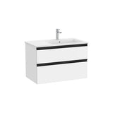 Meuble Bas Suspendu Avec Lavabo À Droite Deux Tiroirs Fermeture Amortie Porte Serviette Intégrée Blanc Mat The Gap Roca