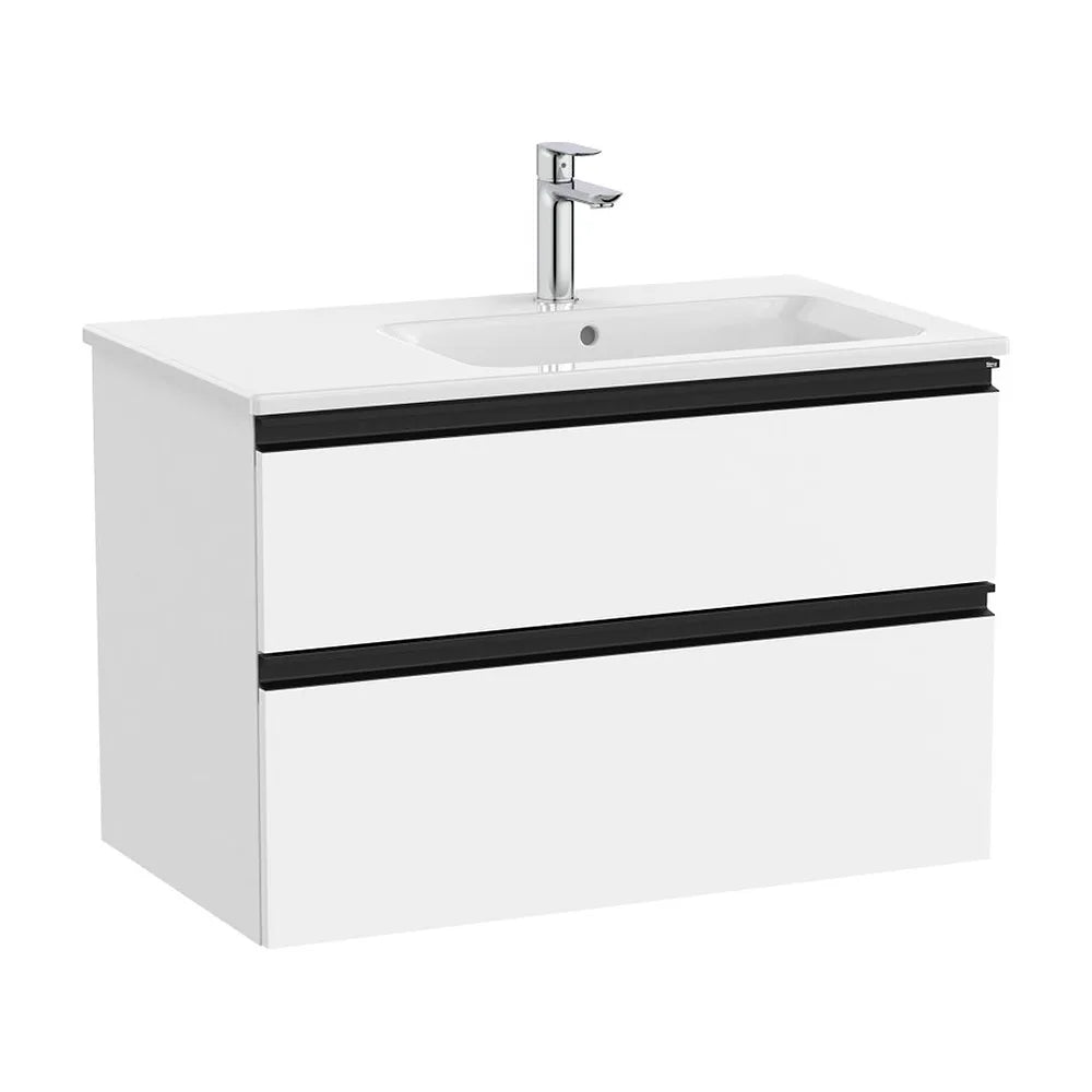 Mueble base suspendido con lavabo a la derecha dos cajones blanco mate Roca - Vista 2