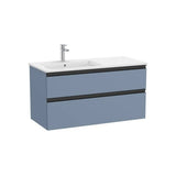 Meuble Bas Suspendu Avec Lavabo À Gauche Deux Tiroirs À Fermeture Amortie Finition Bleu Mat Design The Gap Roca