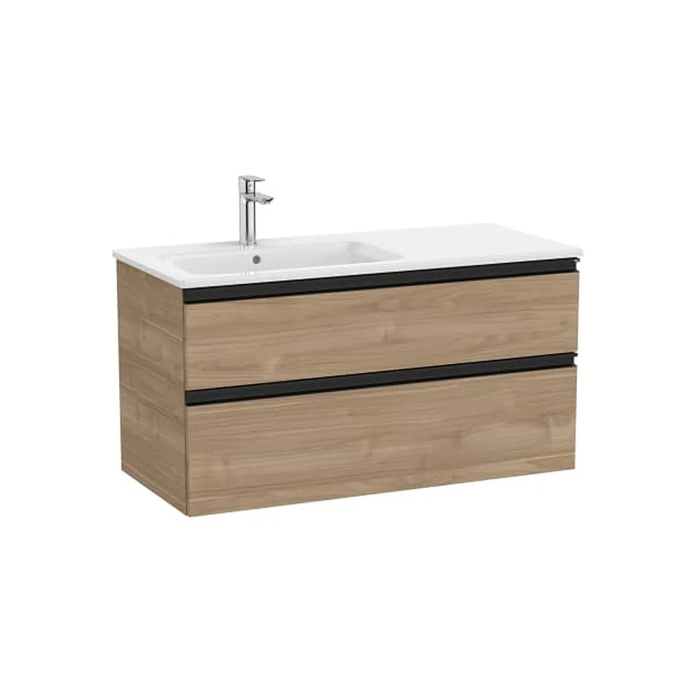 Mueble base suspendido con lavabo a la izquierda dos cajones nogal 1005x460x537 mm Roca - Vista 1