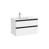 Meuble Sous Vasque Suspendu Avec Lavabo À Gauche Deux Tiroirs Blanc Mat Design Compatible Accessoires The Gap Roca