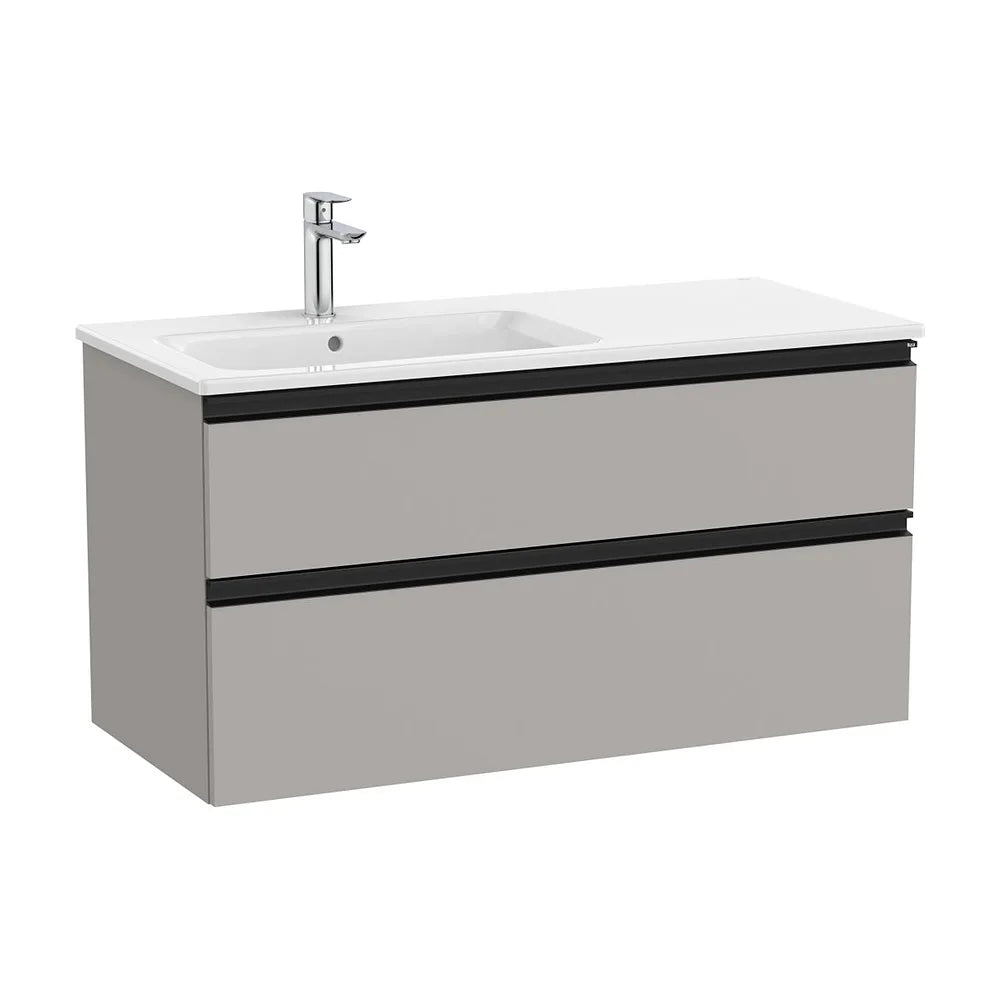 Mueble base suspendido con lavabo a la izquierda dos cajones gris mate 1005x460x537 mm Roca - Vista 2