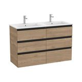 Mueble Base Suspendido con Seis Cajones y Lavabo Doble Porcelana 120x46x76cm Colección The Gap Roca