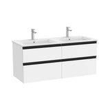 Mueble Base Suspendido con Cuatro Cajones Lavabo Doble 120x46x53cm Colección The Gap White Mate Roca