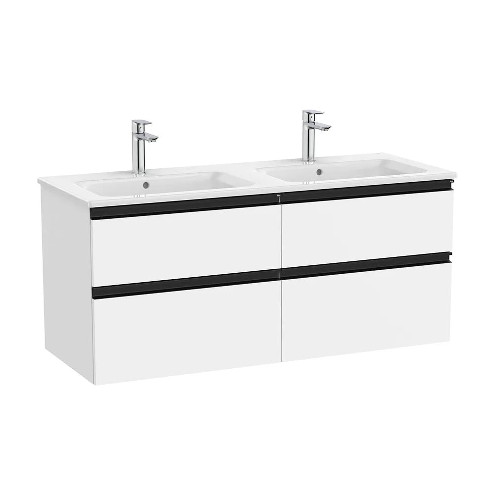 Mueble base suspendido con cuatro cajones lavabo doble 120x46x53 cm Blanco mate Roca - Vista 2