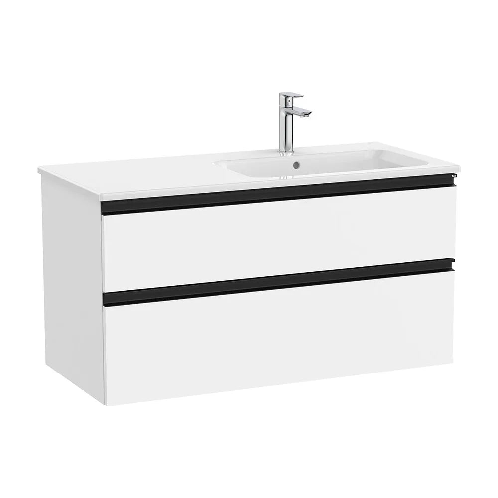 Mueble base suspendido con lavabo a la derecha dos cajones blanco mate Roca - Vista 2