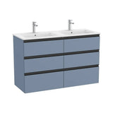 Mueble Base Suspendido con Seis Cajones y Lavabo Doble Porcelana 120x46x76cm Colección The Gap Roca