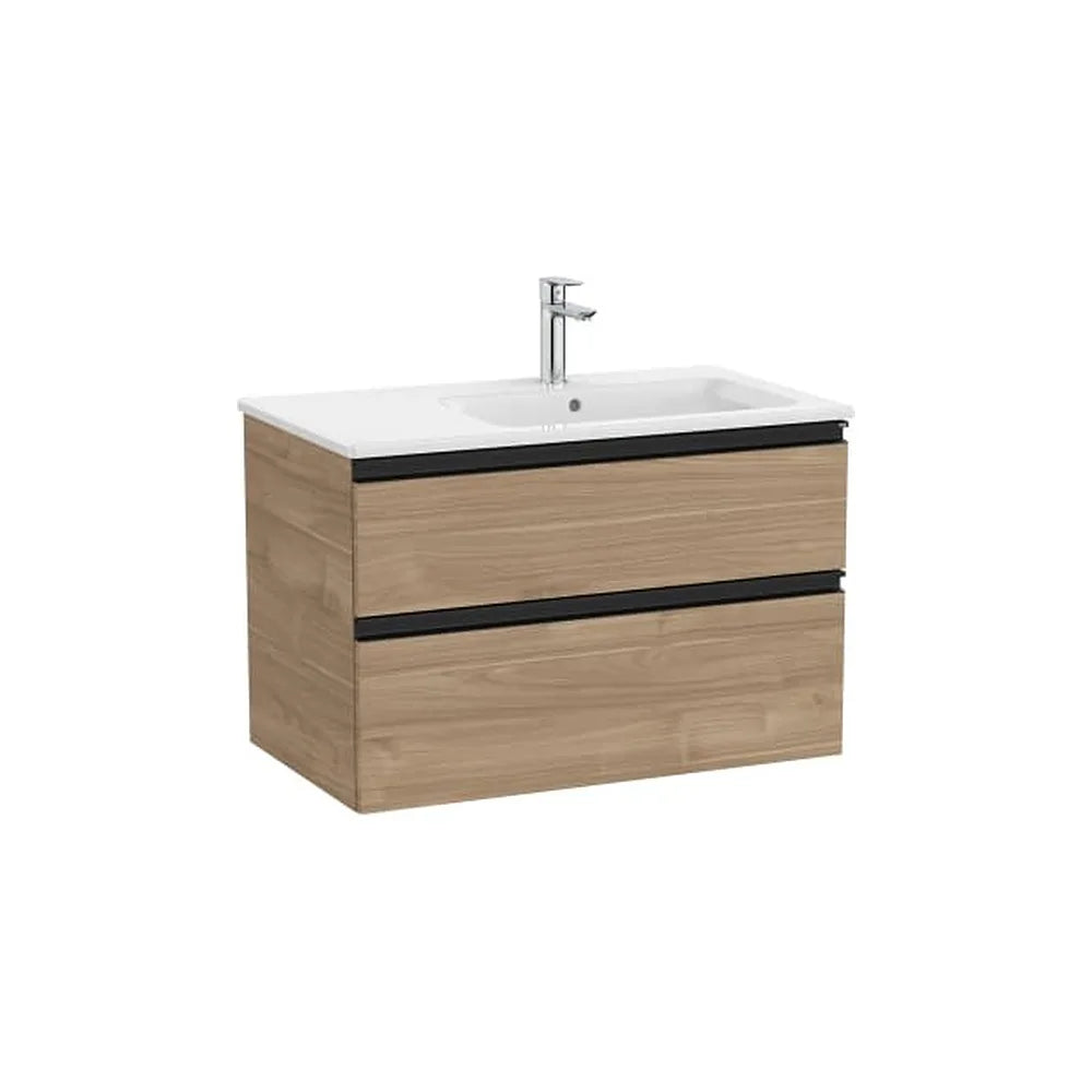 Mueble Base Suspendido con Lavabo a la Derecha 2 Cajones Nogal 80x46x54cm Colección The Gap Roca - Vista 1