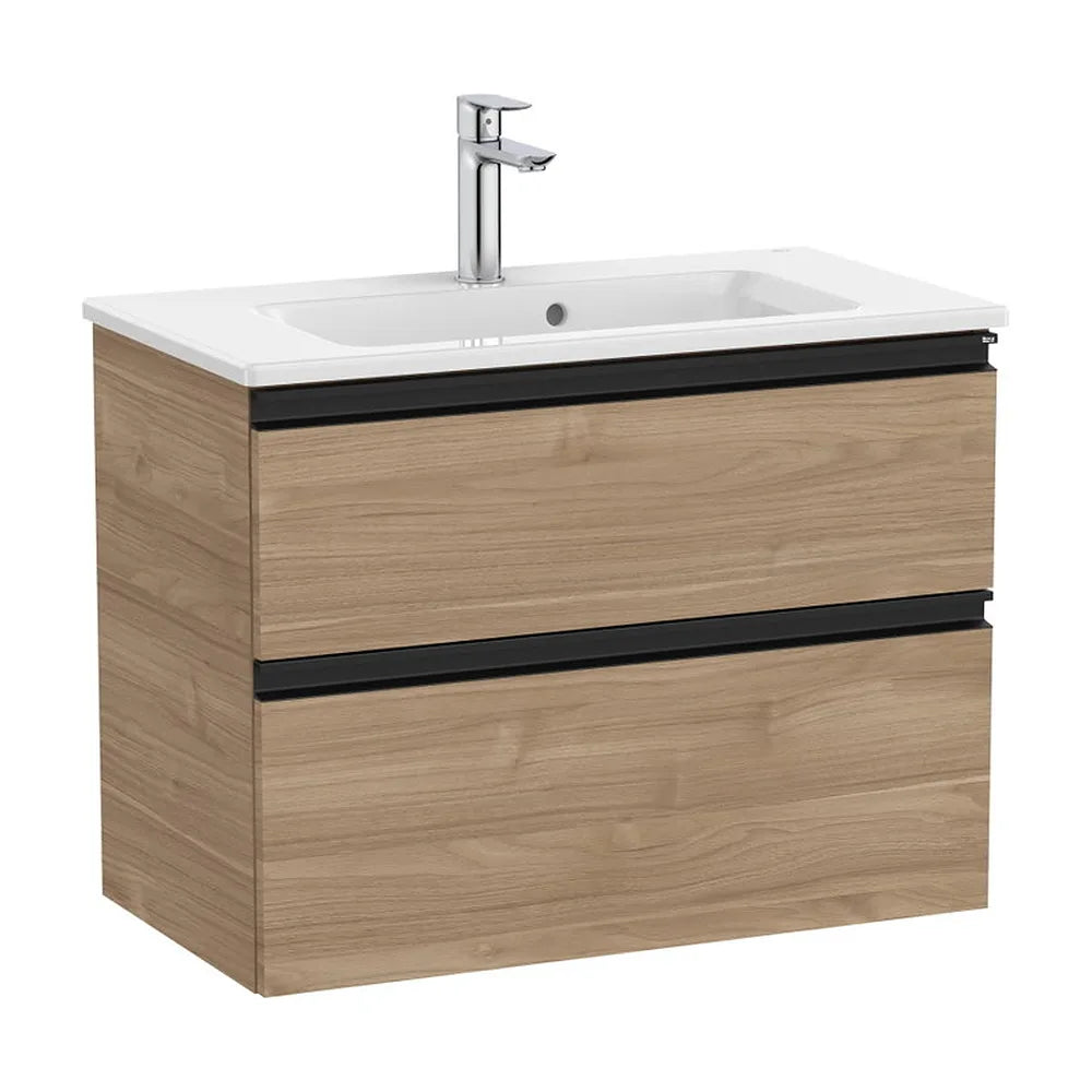Mueble Base Compacto 2 Cajones Lavabo Centrado Nogal 70x38x54cm Colección The Gap Roca - Vista 2