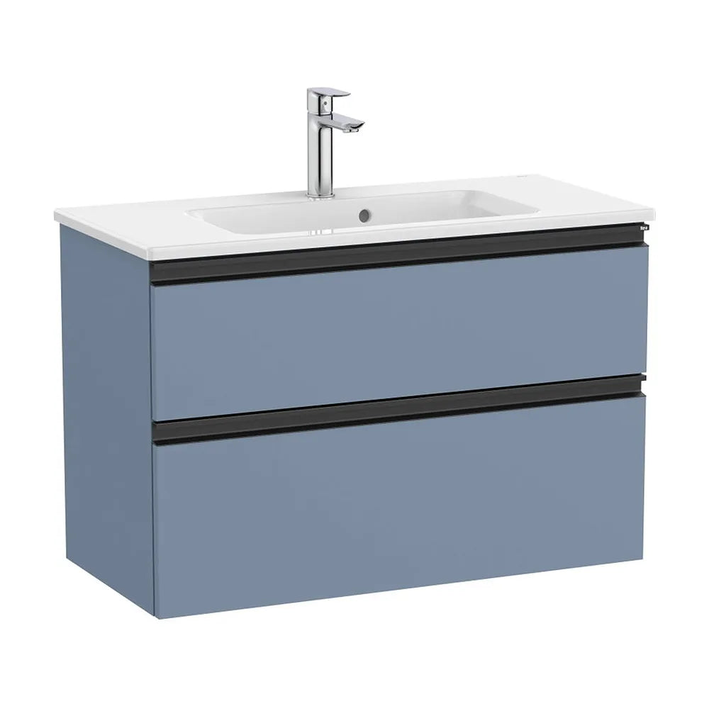 Mueble Base Compacto 2 Cajones Lavabo Centrado Azul Mate 80x38x54cm Roca - Vista 2