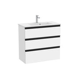 Meuble Bas Compact Trois Tiroirs Avec Lavabo Centré Et Espace de Rangement X 76 Cm Blanc Mat The Gap 80x38 cm Roca