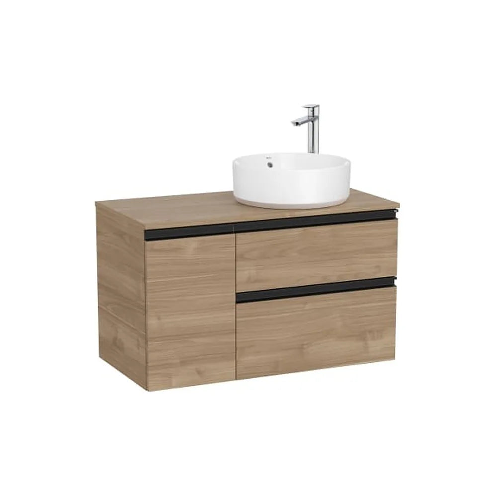 Mueble base dos cajones para lavabo sobre encimera derecha nogal 90x46x53 cm Roca - Vista 1