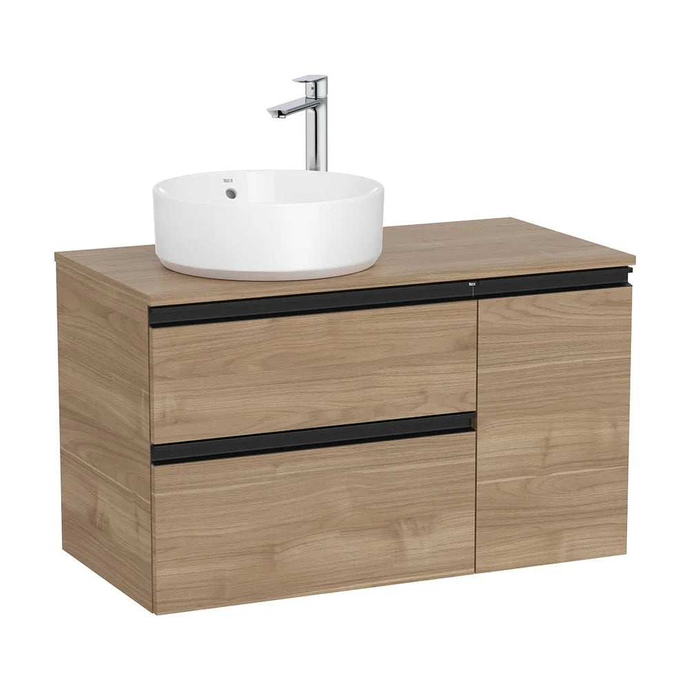 Mueble base asimétrico con dos cajones y puerta para lavabo sobre encimera izquierda 90x46x53 cm Roca - Vista 2