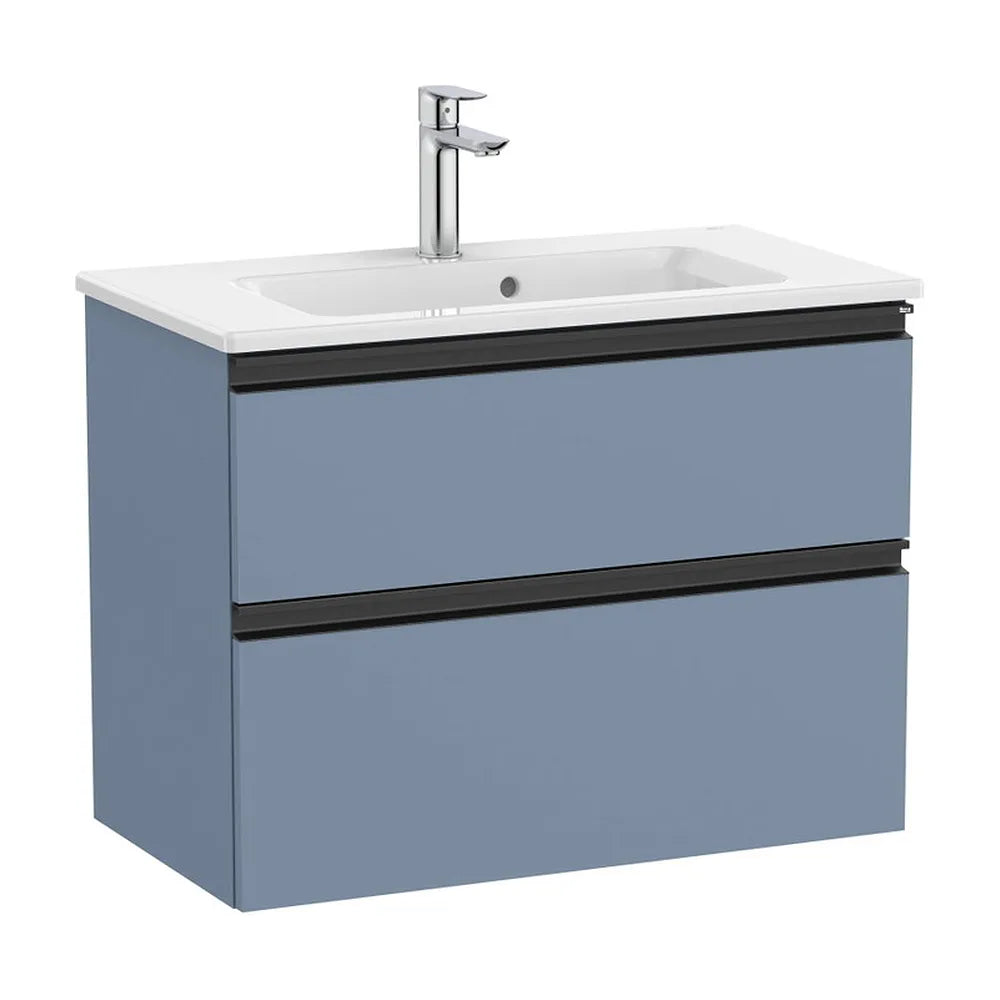 Mueble base compacto dos cajones lavabo centrado azul mate 70x38x54 cm Roca - Vista 2