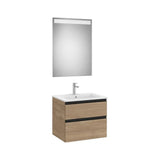 Mueble Base 2 Cajones Lavabo Centrado Espejo Led Nogal 60x46x54cm Colección The Gap Roca