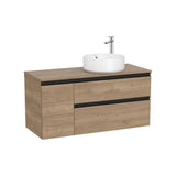 Mueble Base 2 Cajones para Lavabo Sobre Encimera Derecha Nogal 110x46x53cm Colección The Gap Roca