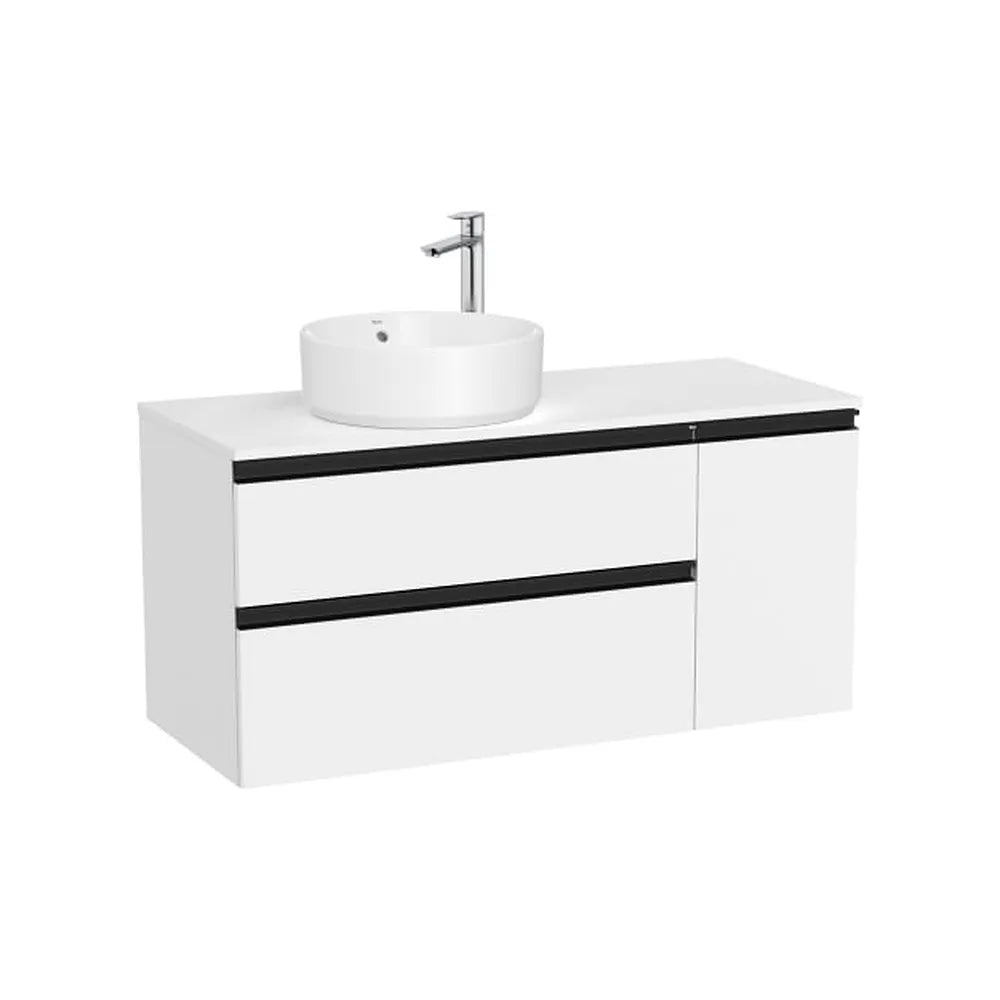 Mueble base asimétrico dos cajones una puerta lavabo sobre encimera izquierda 110x46x53 cm Roca - Vista 1