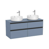 Meuble Bas Suspendu Quatre Tiroirs Pour Deux Vasques À Poser X 53 Cm Finition Bleu Mat The Gap 120x46 cm Roca