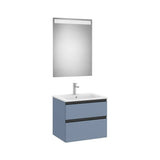Meuble Sous Vasque Deux Tiroirs Vasque Centrée Et Miroir Led Dimensions Finition Bleu Mat 60x46x54cm Colección Eidos Roca