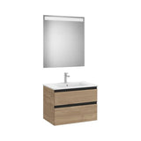 Mueble Base 2 Cajones Lavabo Centrado Espejo Led Nogal 70x80cm Colección The Gap Roca