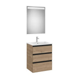 Mueble Base Tres Cajones Lavabo Centrado Espejo Led Nogal 60x46x76cm Colección Eidos Roca