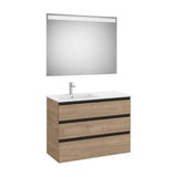 Mueble Base Tres Cajones Lavabo a la Izquierda Espejo Led 100x80cm Colección Eidos Roca