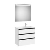 Mueble Base Tres Cajones Lavabo Derecha Espejo Led 80x46x76cm Colección Eidos Roca