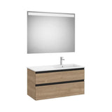 Mueble Base 2 Cajones Lavabo Derecha Espejo Led Nogal 100x80cm Colección Eidos Roca