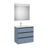 Meuble Bas Trois Tiroirs Lavabo À Gauche Miroir Led Intégré 4000k Dimensions X 76,3 Cm Bleu Mat 80,5x46 cm Colección Eidos Roca