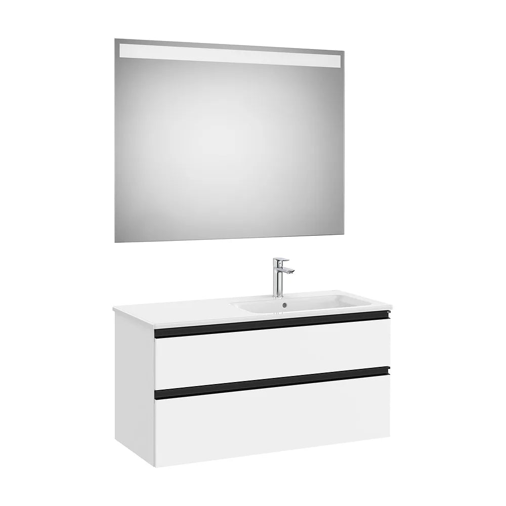 Pack mueble base dos cajones lavabo derecha espejo LED 100x80 cm Roca - Vista 2