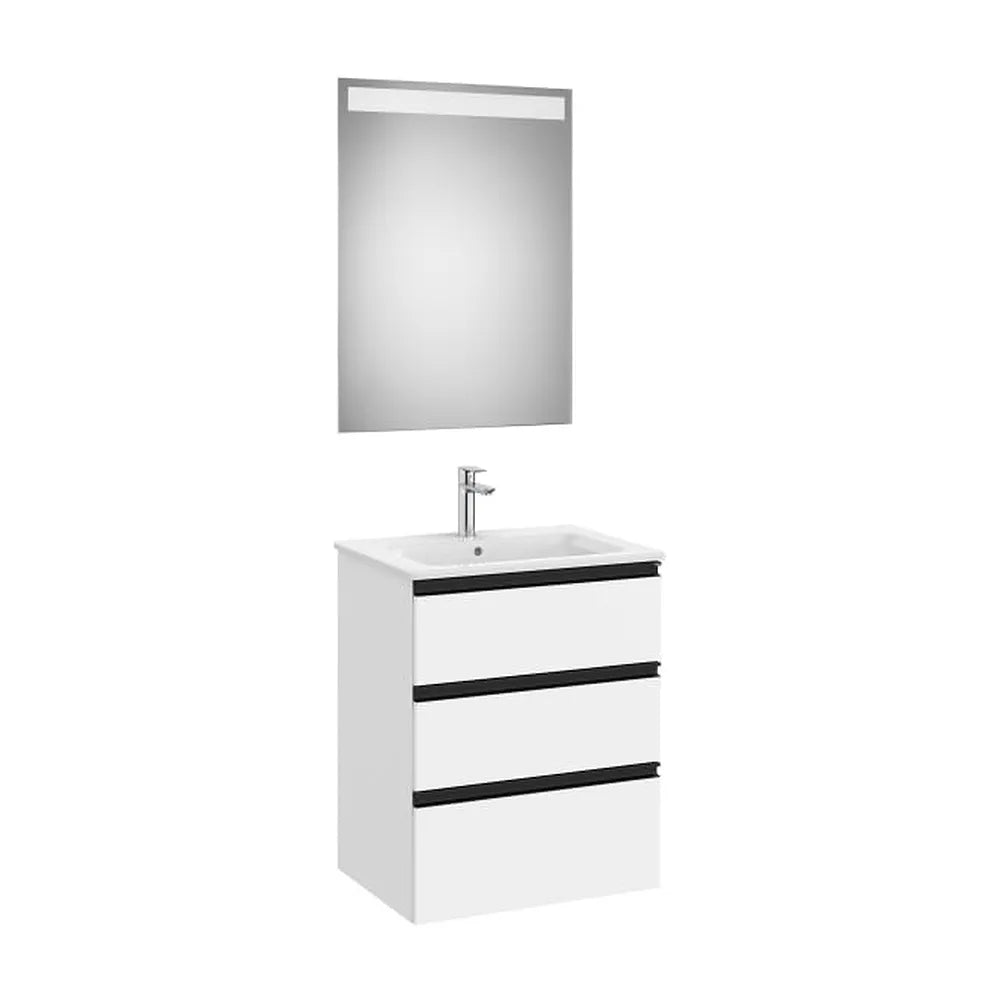 Pack mueble base tres cajones lavabo centrado espejo LED 60x46x76 cm Roca - Vista 1