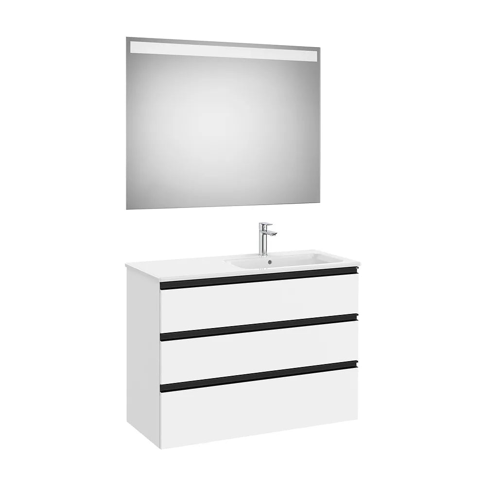 Conjunto mueble base tres cajones lavabo derecha espejo LED 100x46x76 cm Roca - Vista 2