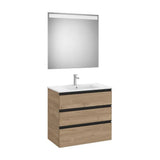 Mueble Base Tres Cajones Lavabo Centrado Espejo Led Nogal 80x46x76cm Colección The Gap Roca