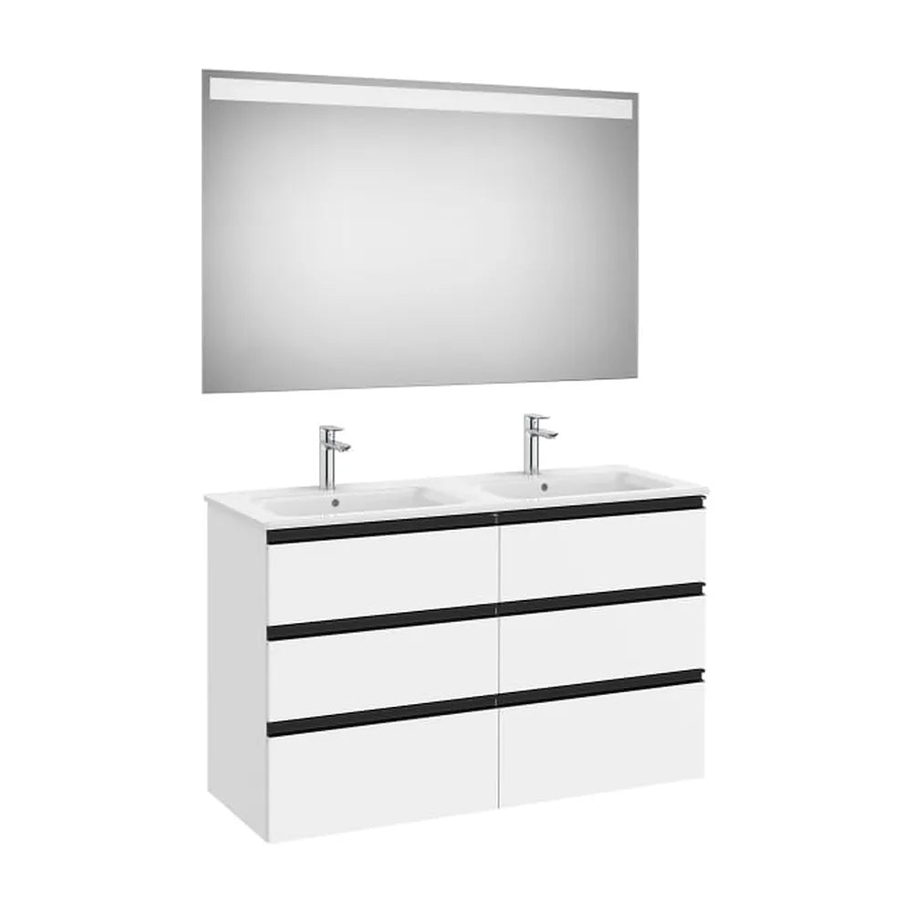 Pack mueble base seis cajones lavabo doble espejo LED 120x46x76 cm Roca - Vista 1