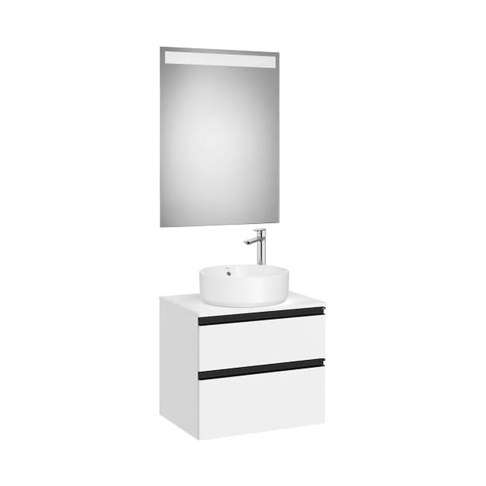 Pack mueble base con dos cajones lavabo sobre encimera central espejo LED 60x46x54 cm Roca - Vista 1