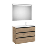 Meuble Bas 3 Tiroirs Vasque À Droite Miroir Led Eidos X 76,3 Cm Finition Noyer Suspendu The Gap 100,5x46 cm Roca