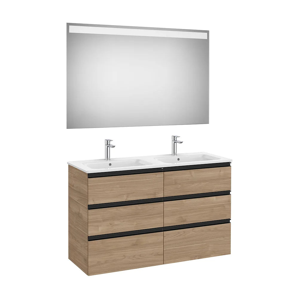 Pack mueble base seis cajones lavabo doble espejo LED Eidos 120x46x76 cm Roca - Vista 2