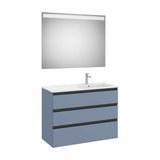 Meuble Sous Lavabo Trois Tiroirs Vasque À Droite Avec Miroir Led X 76 Cm Finition Bleu Mat 100x46 cm Colección Eidos Roca