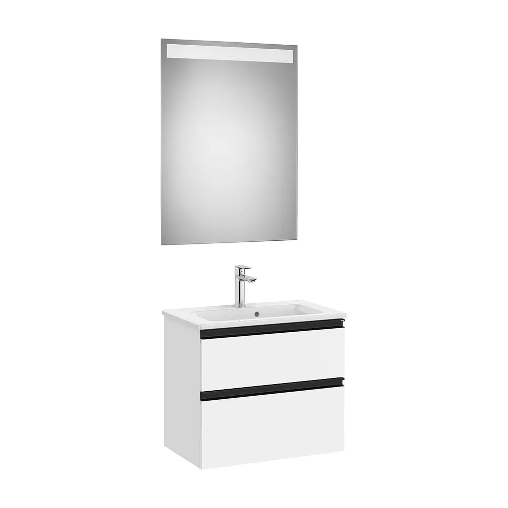 Pack mueble base compacto dos cajones lavabo centrado espejo LED 60x38x54 cm Roca - Vista 2