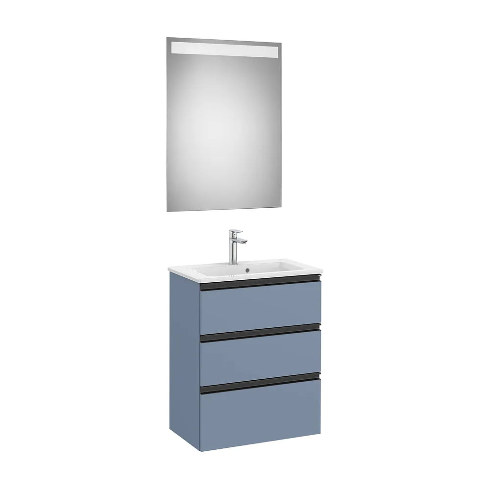Pack mueble base tres cajones para dos lavabos sobre encimera con espejo LED 60x38x76 cm Roca - Vista 2