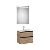 Meuble Bas Compact Deux Tiroirs Avec Lavabo Centré Et Miroir Led X 54 Cm Finition Noyer 60x38 cm Colección Eidos Roca