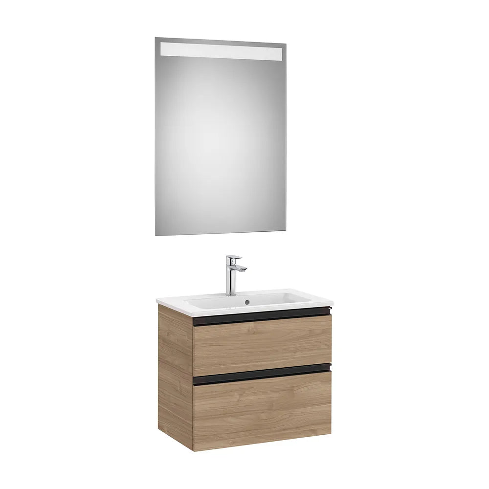 Pack mueble base compacto dos cajones lavabo centrado espejo LED 60x38x54 cm Roca - Vista 2