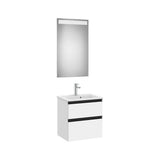 Meuble Bas Compact Suspendu Deux Tiroirs Fermeture Amortie Lavabo Centré Miroir Led Colección Eidos Roca