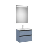 Meuble Bas Compact Deux Tiroirs Avec Lavabo Centré Et Miroir Led Eidos Finition Bleu Mat Colección The Gap Roca