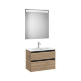 Ensemble Meuble Sous Lavabo Compact Deux Tiroirs Avec Vasque Centrée Finition Noyer Eidos 70,5x38x53,7cm Roca